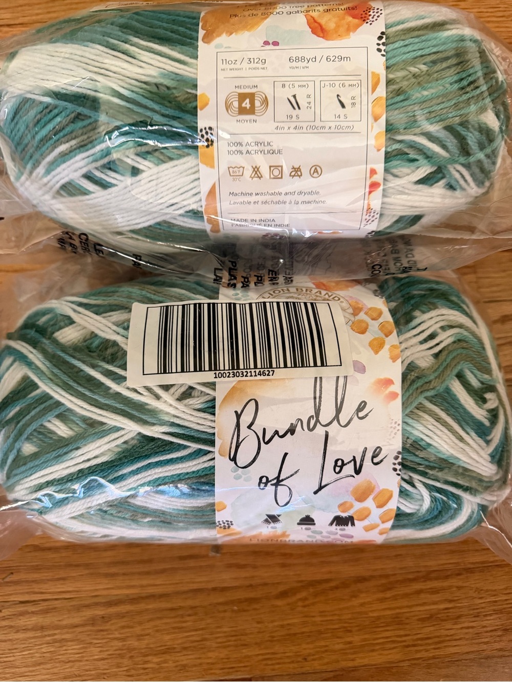 Lions Brand Bundle of Love Variegated Acrylic Yarn - Teal & White